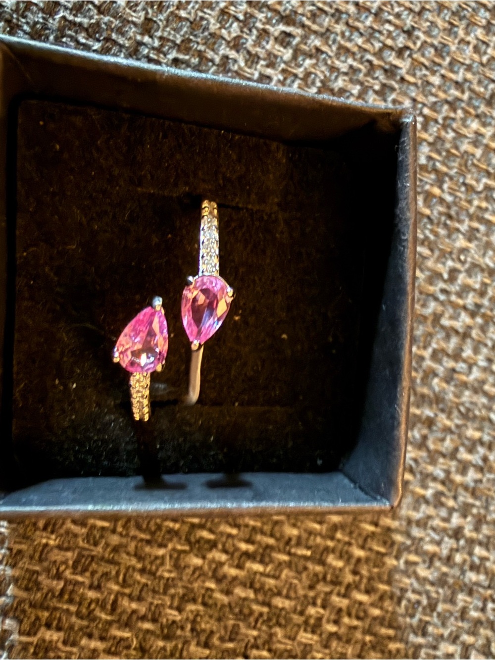 Pink Teardrop Crystal Open-Style Ring with Pavé Accents